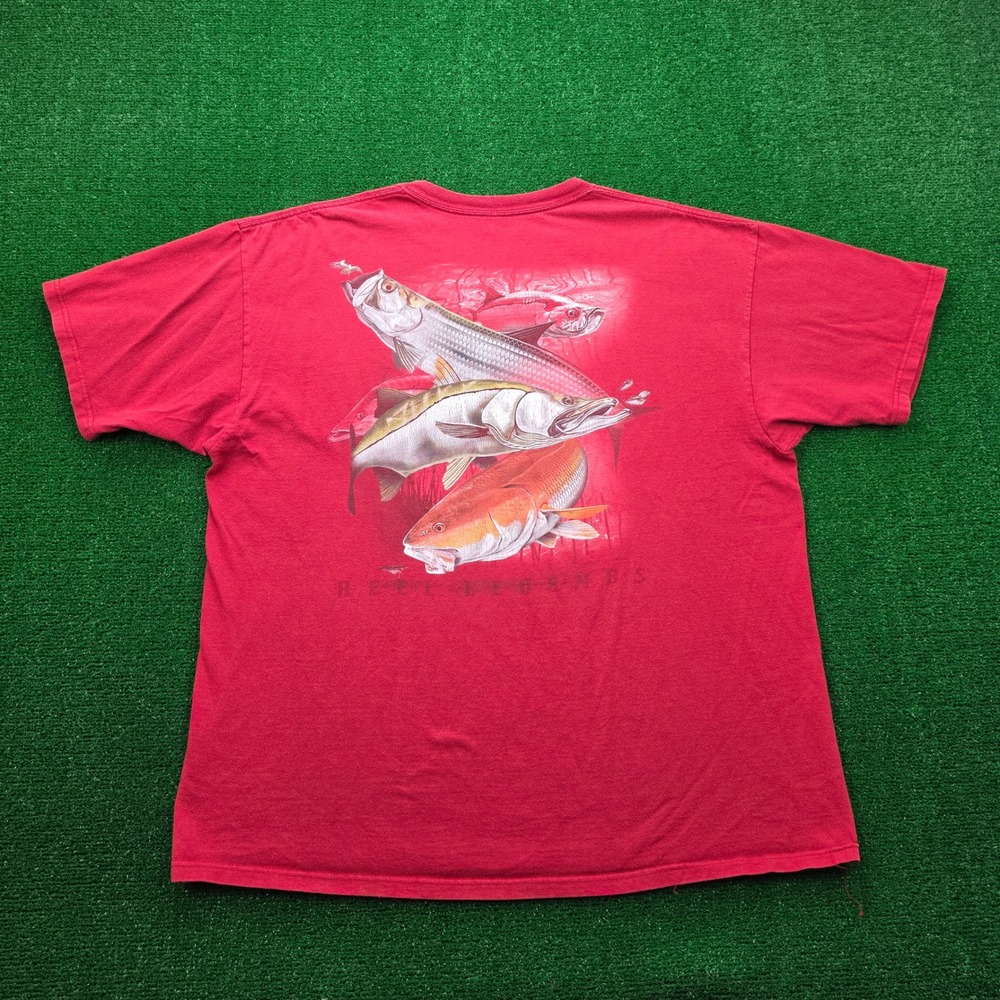 Reel Legends Fishing Tshirt Mens XL Red Grand Slam Tarpon Snook Redfish Pocket